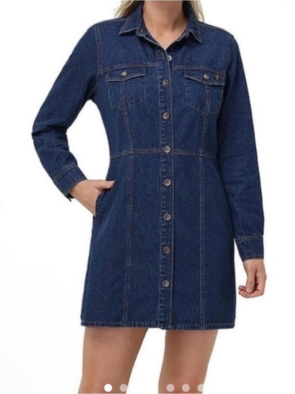 Frye Dark Blue Denim Button-Front Long Sleeve Dress